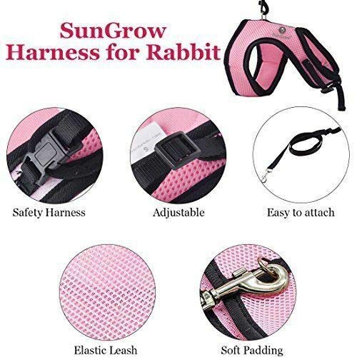 UEETEK Soft Harness with Lead for Rabbits Bunny Elastic Length 47 inch - Size L( Pink ) - PawsPlanet Australia