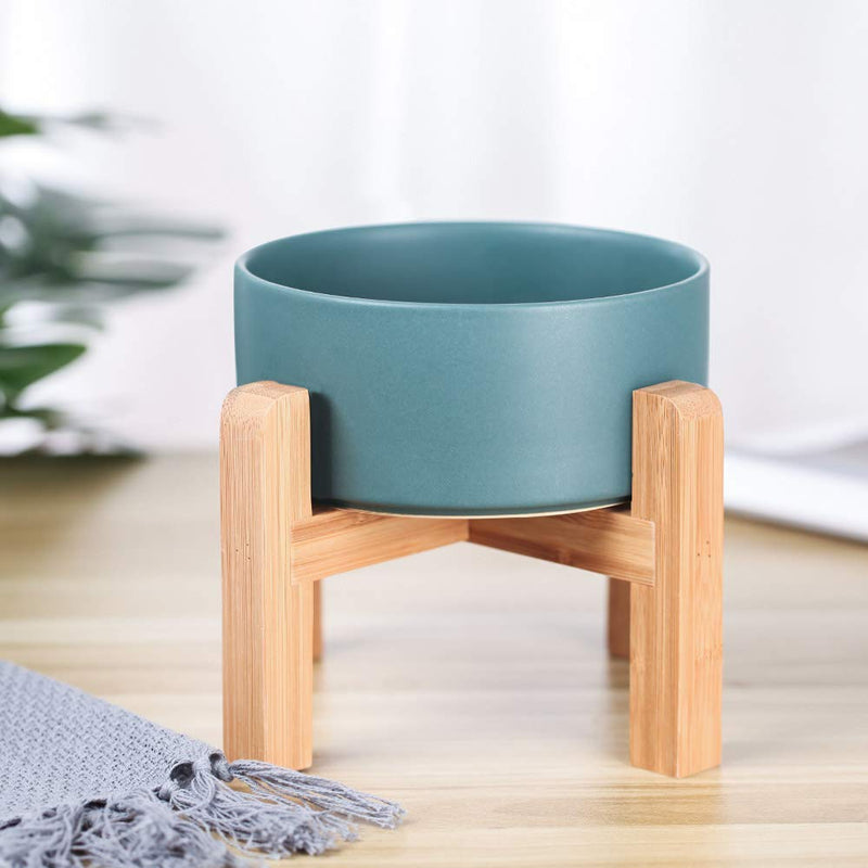 HCHLQLZ Green Ceramic Elevated Raised Cat Bowl with Wood Stand No Spill Pet Food Water Feeder Cats Small Dogs - PawsPlanet Australia