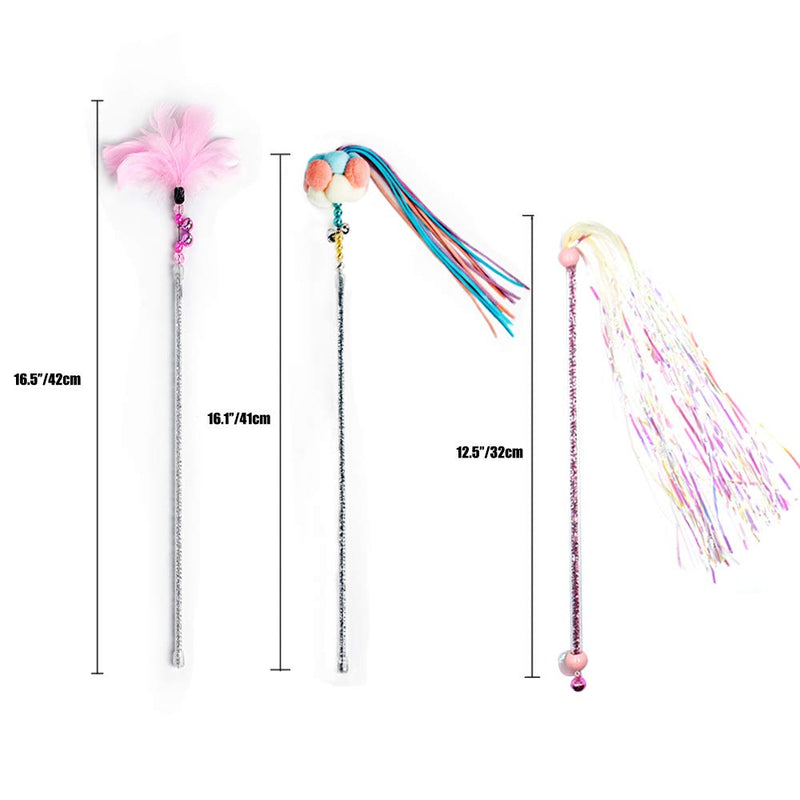 [Australia] - Cat Teaser Wands 3 PCS Cat Wands Interactive Cat Toys Cat Stick with Balls, Feather and Tassel for Cat Kitten Having Fun Exerciser Playing Pink 