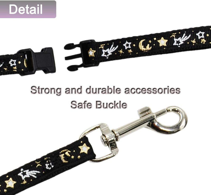 [Australia] - Cat Harness and Leash Set for Outdoor Walking Escape Proof Adjustable Soft Safety Strap with Golden Star and Moon Design Glow in The Dark Black 