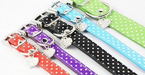 BbearT® Pet Dog Collar,Bling Rhinestone Love Pendant Small Puppy Dog Cat Collar Lovely Polka Dot PU Leather Pet Collars for Small Dog Medium Dogs Girls (S-37cm, Pink) S--37cm - PawsPlanet Australia