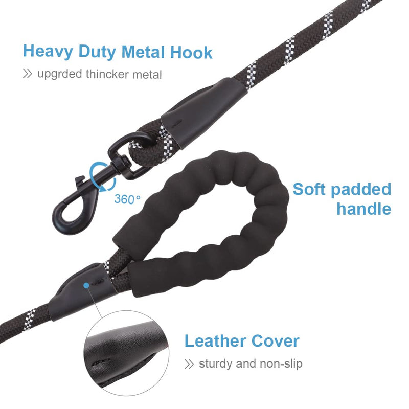 Rttochfy Dog Leash with Padded Handle, 5FT Leather Cover & Organizer, Heavy Duty Reflective Leash for Small Medium Large Dogs, Puppy Leash for Outside Walking & Running (1/2'' x 5 FT, Purple) L (1/2'' x 5 FT) - PawsPlanet Australia