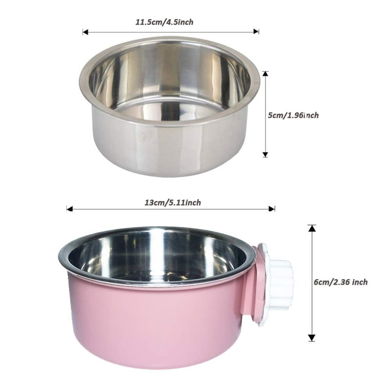 [Australia] - Bettors Pet Crate Bowl for Dog Hanging Pet Feeder Bowl Removable Stainless Steel Cage Hanging Water Food Bowl Dish with Bolt Holder for Pet Dog Cat Bird Puppies Green+Pink 