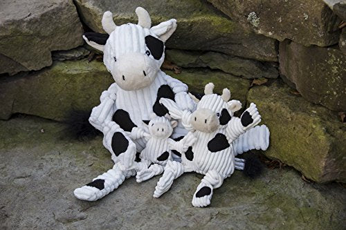 [Australia] - HuggleHounds Plush Corduroy Durable Squeaky Knottie Dog Toyfor Aggressive Chewers Large Cow 