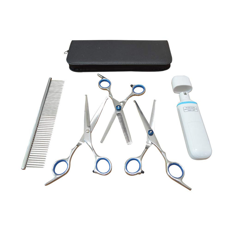 [Australia] - Sonnyridge Professional Grade Stainless Steel Grooming Scissors for Dogs or Cats - Grooming Scissors Kit Includes Staight, Curved, Thinning Scissors with Comb and a 3 Grinding Port Nail Filer 