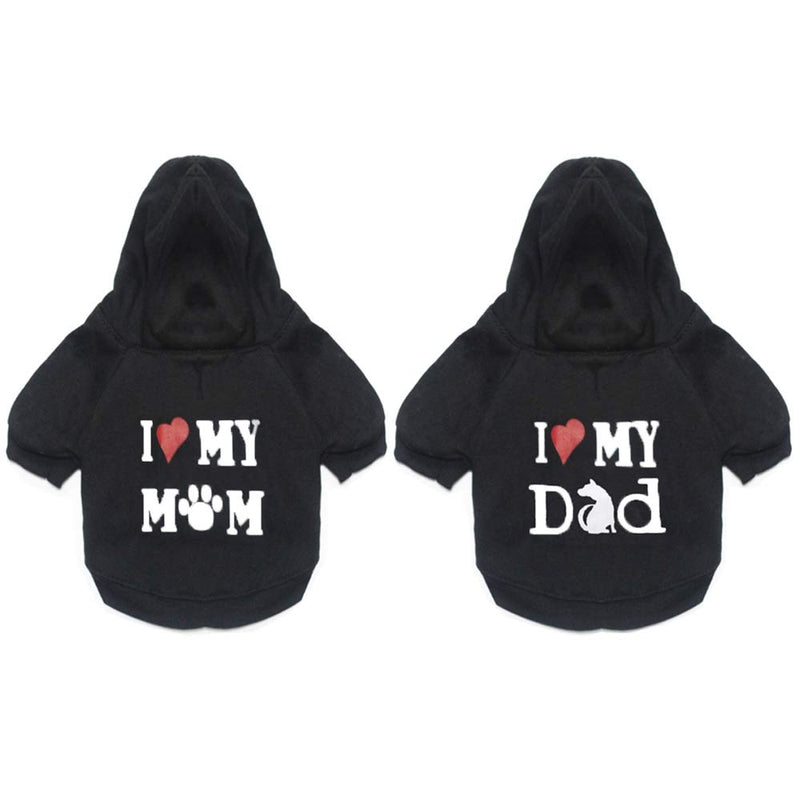 [Australia] - DERUILA Small Dog Sweater i Love Mommy Dog Clothes I Love My Mom|Dad Hoodie Pet Puppy Sweater for Small Dogs Girl Boy Black XS 