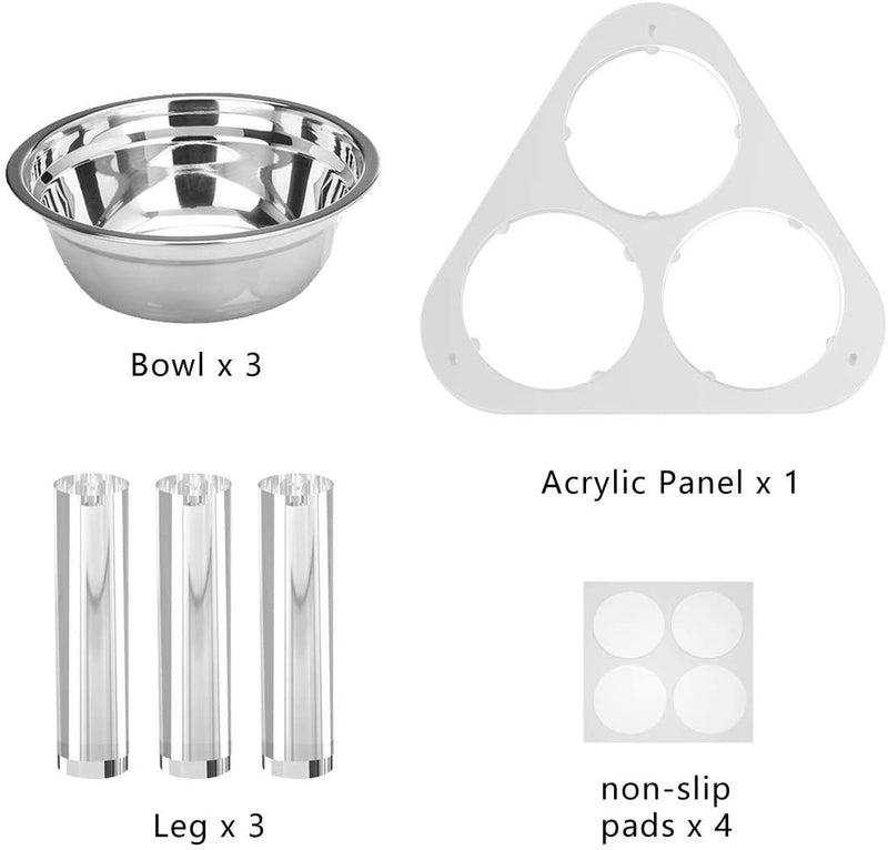 HIIMIEI Raised Dog Bowls, Dog Bowls on Stands, Acrylic Elevated Dog Food & Water Bowl Stands Feeder Dishes with 3 Stainless Steel Bowls and Anti Slip Feet- 11 cm High 3 Bowls Small - PawsPlanet Australia