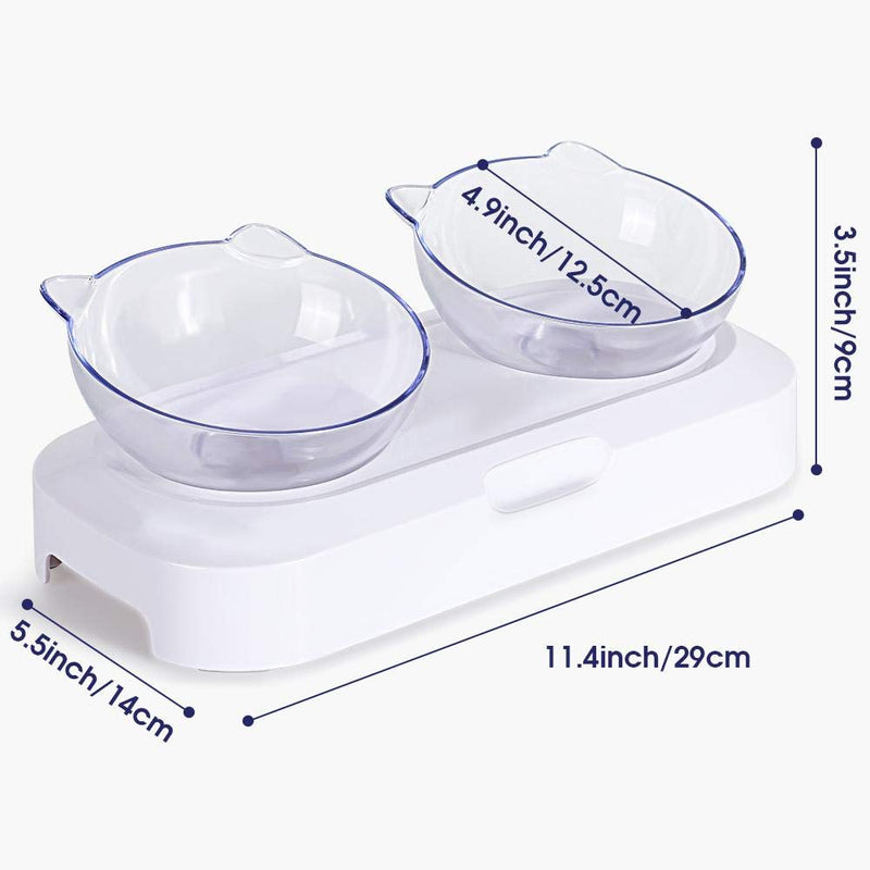 Oumefar Transparent Adjustable Cat Bowl Non-spill Design Double Bowl for Cat Kitten Multi-purpose Cat Feeder Plastic Material Kitten Bowl Transparent Cat Food Water Bowl - PawsPlanet Australia