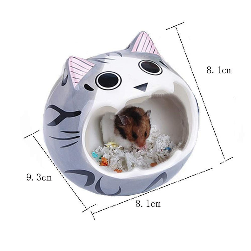 [Australia] - JUILE YUAN Hamster Hideout Ceramic Adorable Cartoon Shape Hamster House Chinchilla Mini Hut Small Animal Hideout Cave Cage Accessories for Small Animals Like Dwarf and Hedgehog Grey cat 