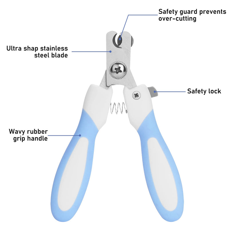 cobee dog nail clippers with nail file, stainless steel cat nail clippers, pet nail clippers suitable for puppies, kittens with safety clasp and protective guard to avoid overcutting (blue) Blue - PawsPlanet Australia