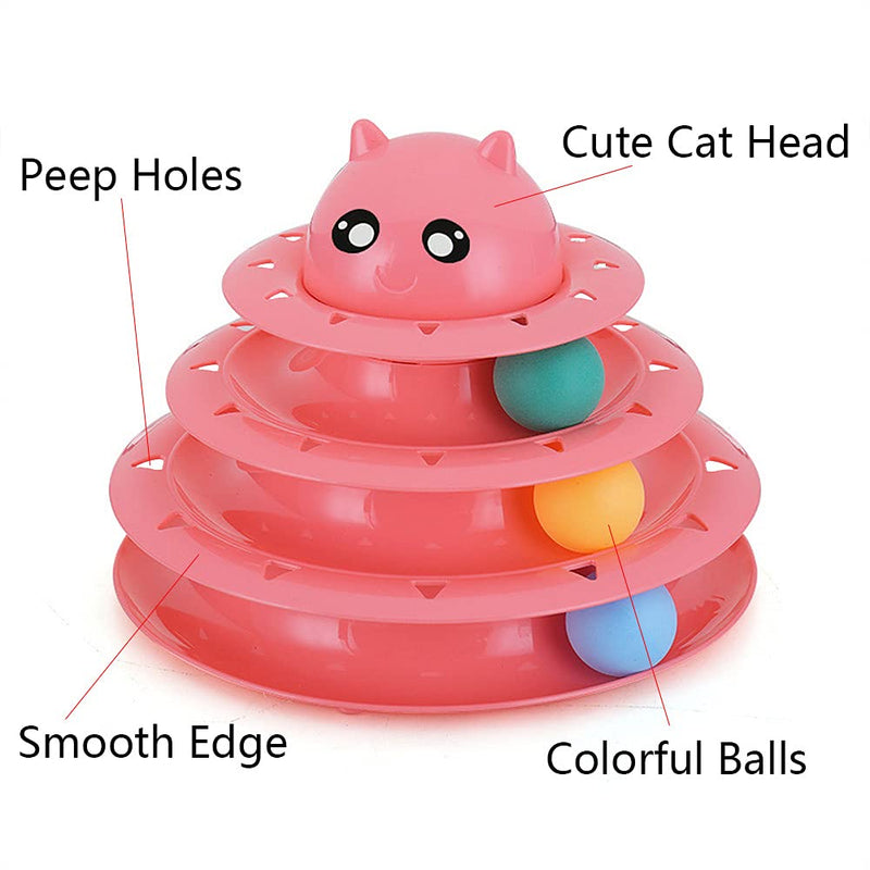 14 Pack Cat Toys for Indoor Cats Toy Roller Tracks Cat Feather Wand Toy Interactive Cat Ball Toys for Kitten Pink - PawsPlanet Australia