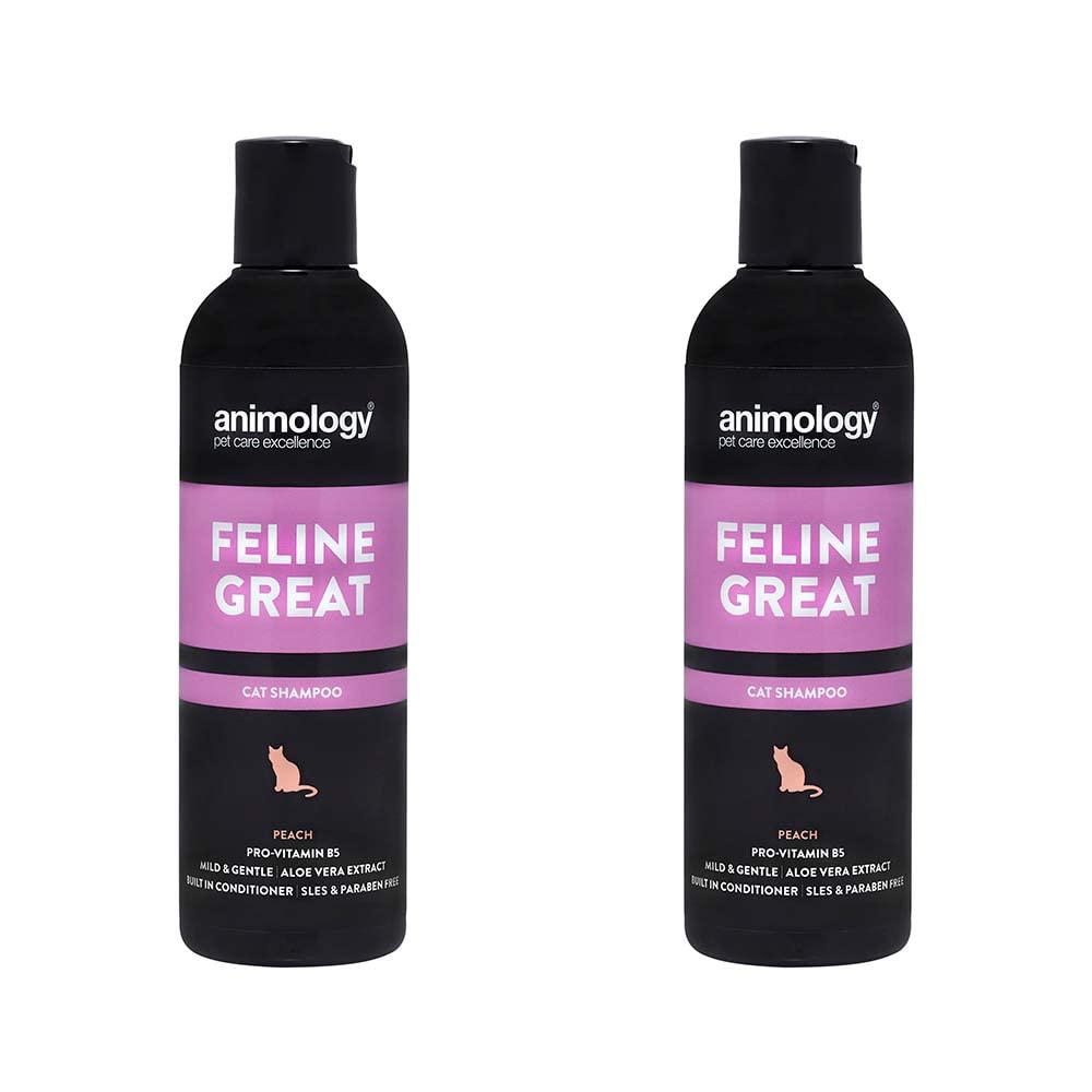 Animology Feline Great Cat Shampoo - For clean and healthy fur - 250 ml cat shampoo with peach scent - Skin-friendly, innovative formula - Mild and gentle cat care shampoo Pack of 2 250 ml (Pack of 2) - PawsPlanet Australia