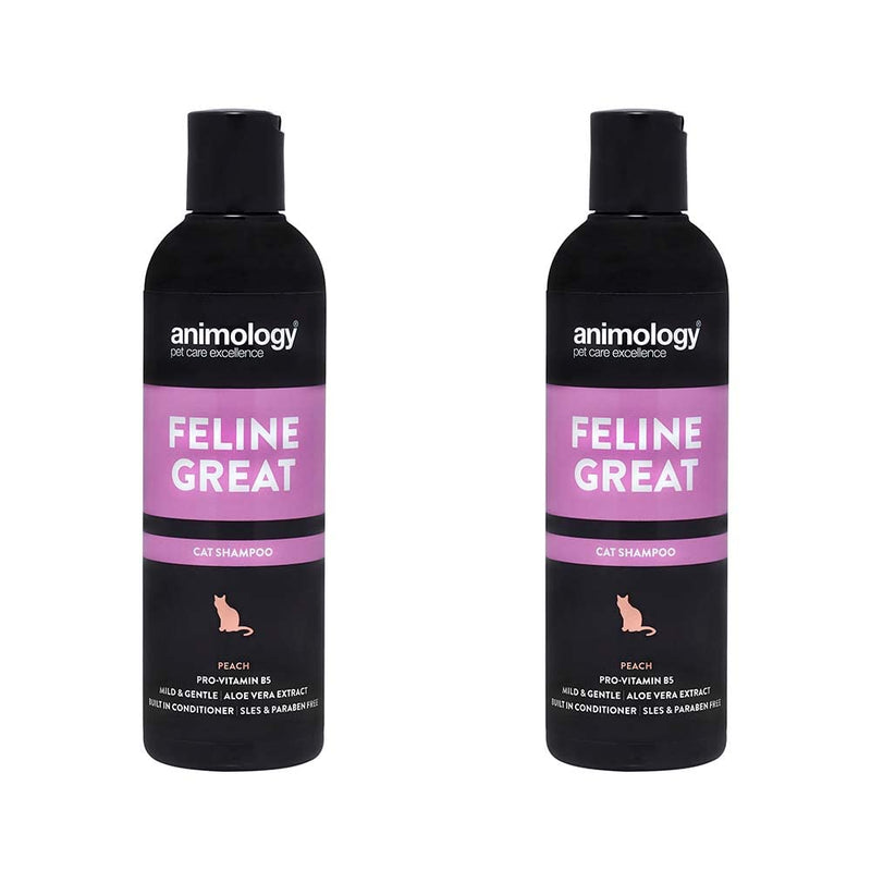 Animology Feline Great Cat Shampoo - For clean and healthy fur - 250 ml cat shampoo with peach scent - Skin-friendly, innovative formula - Mild and gentle cat care shampoo Pack of 2 250 ml (Pack of 2) - PawsPlanet Australia