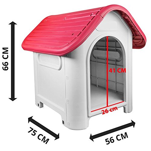 RayGar Plastic Dog Cat Kennel House Weatherproof for Indoor and Outdoor Pet Shelter - Red - PawsPlanet Australia