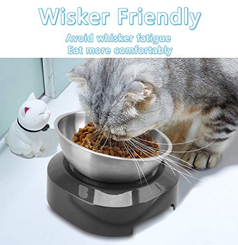 Raised Cat feeding Bowl, Stainless Steel Cat Food Dish Elevated with Non-Slip Stand, Tilted 15° Anti Vomiting Cat Bowl Designed for Kitty Kitten Adult Pet Whisker Fatigue Dishwasher Safe - PawsPlanet Australia