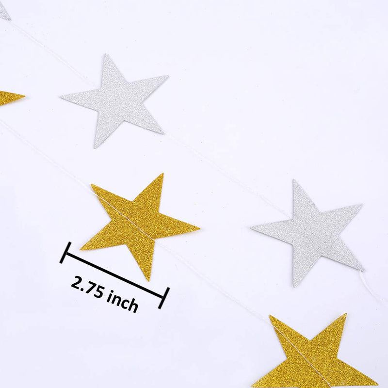 Neo LOONS Star Garland, Sparkling Star Bunting Banner Glittery Star Paper Garland Decoration for Christmas Birthday Wedding Party Baby Shower, 13 feet (Gold+Silver, 2Pack) - PawsPlanet Australia