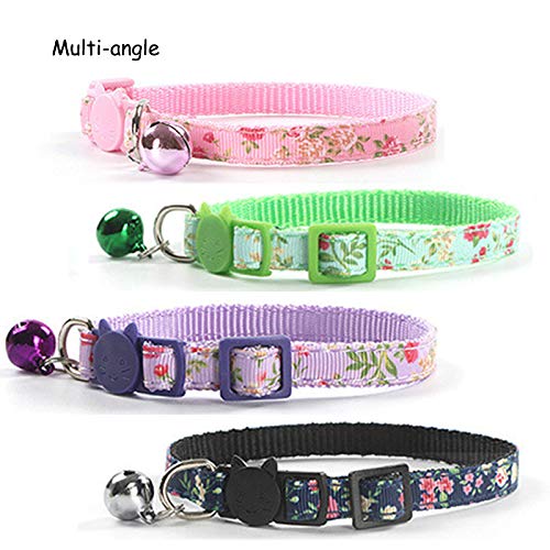 [Australia] - CHUKCHI 4 Pcs Cat Collars Safety Quick Release with Bell-Adjustable Cat Collar with Small Floral Colorful Patterned Soft Strong Nylon Strip for Cat, Pup, Kitty 