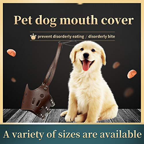 Dog Leather Mouth Cover Leather Anti-bite and Anti-Eating Pet Dog Mouth Cover for Large, Medium and Small Dogs Barking Control Brown (M) M - PawsPlanet Australia