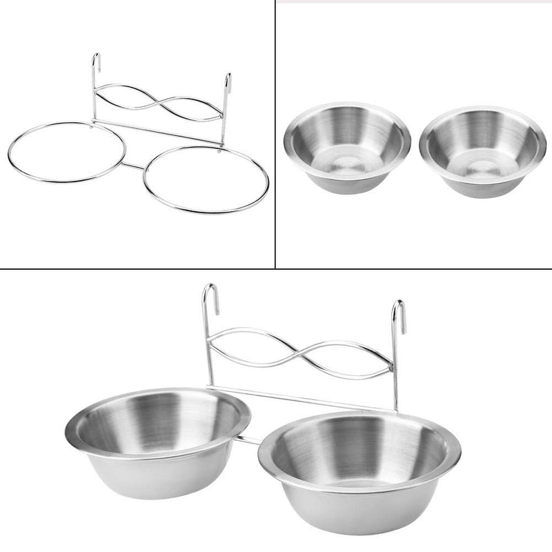 Dual Hanging Pet Bowl Stainless Steel Pet Food Water Feeder Feeding Bowl Removable Dog Cat Rabbit Bird Food Basin Dish with Hook for Crates Cages - PawsPlanet Australia