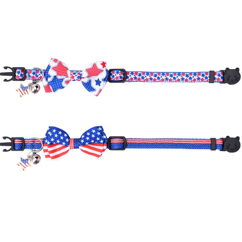 Lamphyface American Flag Cat Collar with Bell Bow Tie Star Breakaway Adjustable for 4th of July Independence Day 2PCS-1 - PawsPlanet Australia