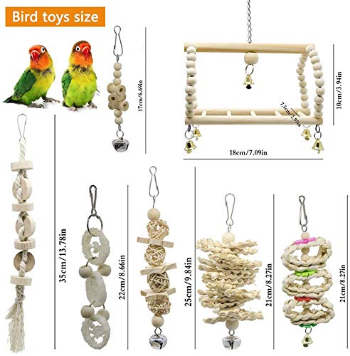 Scoolr Bird Chewing Toys, 7Pieces Parrot Swing Toys Bird Cage Toys for Small Parakeets Cockatiels Conures Finches Budgie Macaws Parrots Love Birds - PawsPlanet Australia
