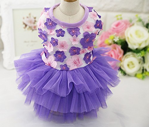 [Australia] - FAIRYPET Sweet Puppy Dog Princess Peach Blossom Skirt Pet Lace Cake Camisole Tutu Dress XS( Back: 7.87" Chest: 11.81" ) Purple 