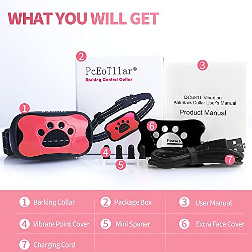 PcEoTllar Anti Bark Dog Collar Rechargeable Anti Barking Dog Collar Safety Humane Stop Dog Barking No Barking Collar Sound and Vibration Modes 7 Levels Adjustable Sensitivity Small Medium Large Dogs Pink - PawsPlanet Australia