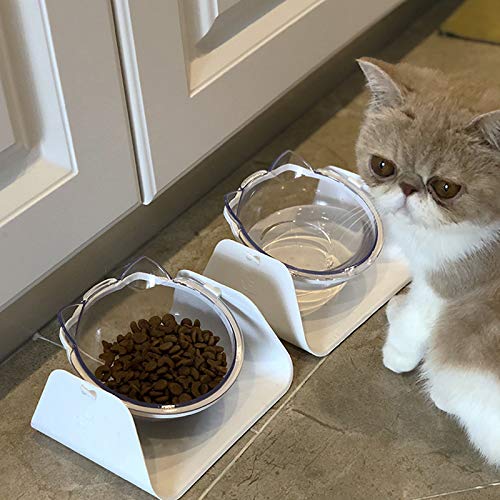 [Australia] - TINTON LIFE Adjustable Transparent Tilted Bowl Feeder with Raised Stand for Cat Pet White 