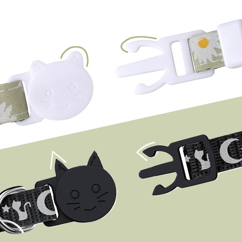 XIXKOLYU 2 Pack Cotton Breakaway Cat Collar with Bell, Yellow & Green Flowers Pendant Cute Cat Collar Kitten Collar, Ideal for Girl Cats Boy Cats Yellow + Green - PawsPlanet Australia