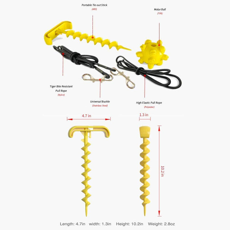 DUJIAOSHOU Dog Spike Stake in Ground?Dog Tie Out Cable and Stake, Dog Lead Leash Sturdy Spiral Ground Anchor with Dog Chew Molar Ball Toy (Yellow) Yellow - PawsPlanet Australia