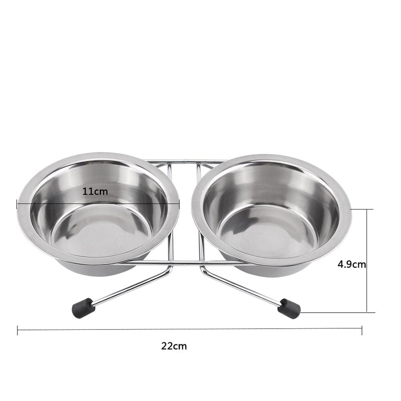 Yosoo Double Dog Bowls Stainless Steel Dog Pet Feeder Cat Bowl For Puppy Dogs Cats And Other Pets, Sliver - PawsPlanet Australia