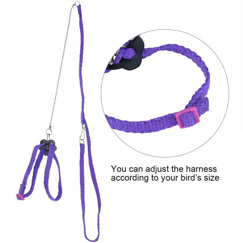 1.2M Bird Harness and Leash, Adjustable Parrot Harness Flying Anti-bite Training Rope for African Grey Cockatoo and Reptile Lizard Outdoor Walk(Purplr) - PawsPlanet Australia