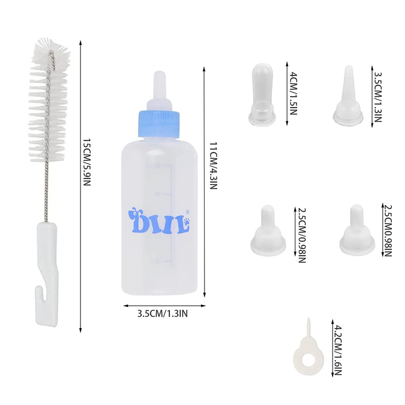 LAIYOHO Pet Feeding Bottle Kit with 4 Replacement Nipples and 1Pcs Nipple Brush Puppy Feeding Bottle for Kitten Puppy Small Pet Feeding Tool(60ml) - PawsPlanet Australia