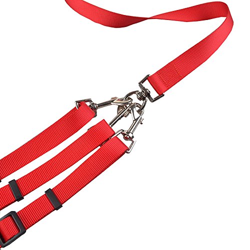 PINASE Adjustable 3 Way Dog Leash Detachable Nylon Traction Rope 3 in 1 Dog Lead Splitter (red) red - PawsPlanet Australia