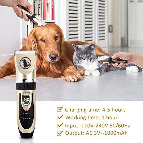 Ceenwes Dog Clippers Low Noise Pet Clippers Rechargeable Dog Trimmer Cordless Pet Grooming Tool Professional Dog Hair Trimmer with Comb Guides Scissors Nail Kits for Dogs Cats & Other(Gold) Gold - PawsPlanet Australia