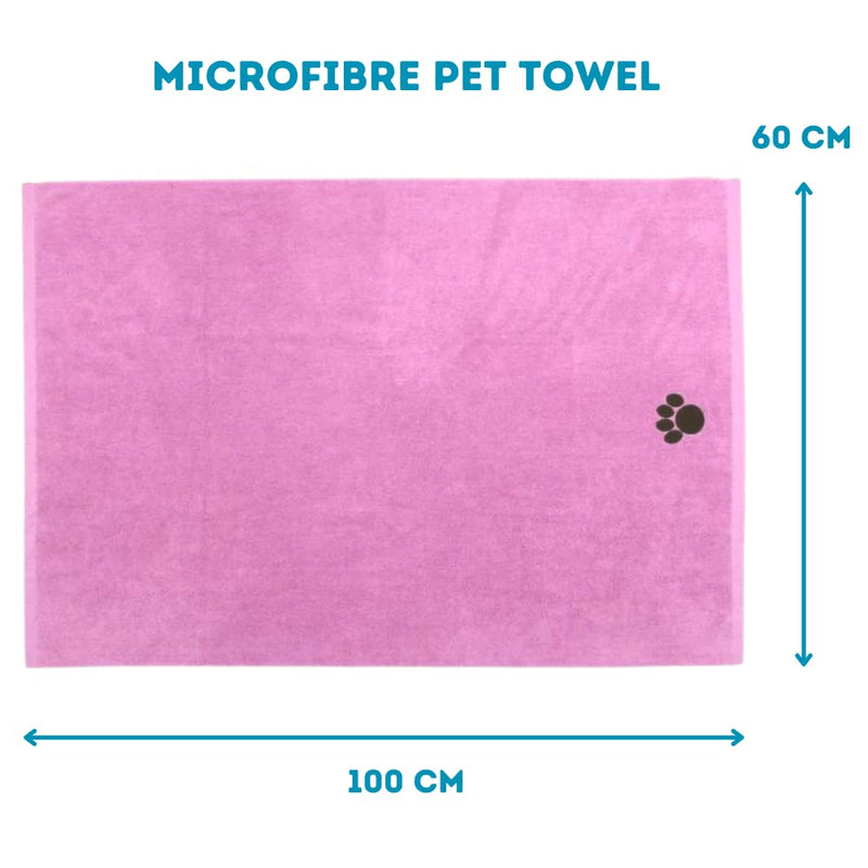 EVERBUY Pet Towels Microfibre Pet Towels Soft and Absorbent Dog Towels 100cm x 60cm (Pack of 2, Pink & Grey) Pack of 2 - PawsPlanet Australia