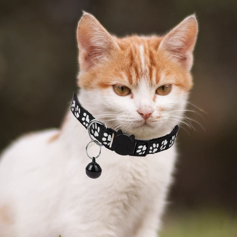 Clyhon reflective cat collar with safety clasp and bell, 2-piece adjustable collar cat kitten, 19-32cm black, pink - PawsPlanet Australia