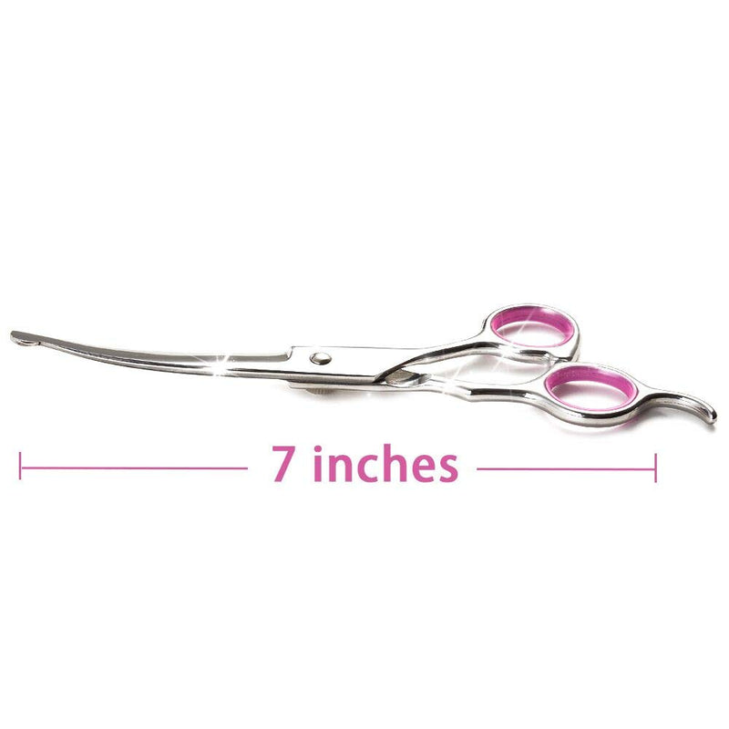 Dog Grooming Scissors Curved 7 Inch Stainless Steel with Safety Round Tips Professional Pet Grooming Shears for Dogs and Cats - PawsPlanet Australia