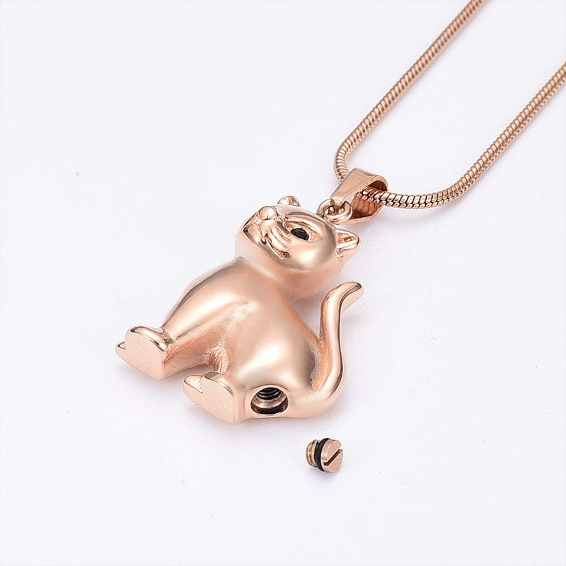 [Australia] - Oinsi Cremation Jewelry for Ashes of Pet Memorial Necklace Hold Black Crystal Eye's Cat Keepsake Pendant Made of Stainless Steel Rose Gold 