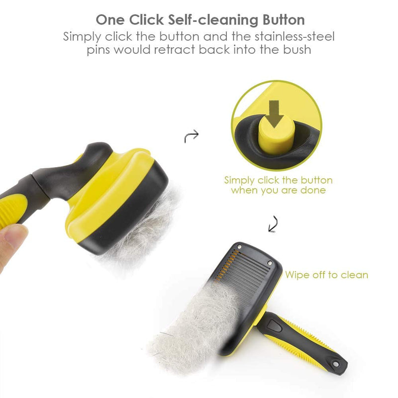 BRILLIARE Self-Cleaning Slicker Brush+Free Stainless-Steel Comb, Easy to Clean Dog Brush, Retractable Pet Grooming Brush, Premium Grooming Tool, for Small, Medium&Large Dog&Cat with Short, Long Hair - PawsPlanet Australia