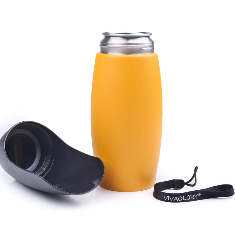 VIVAGLORY Leakproof & Portable Dog Water Bottle, 750ML Dog Drinking Bottle with Large Trough, Orange Yellow - PawsPlanet Australia