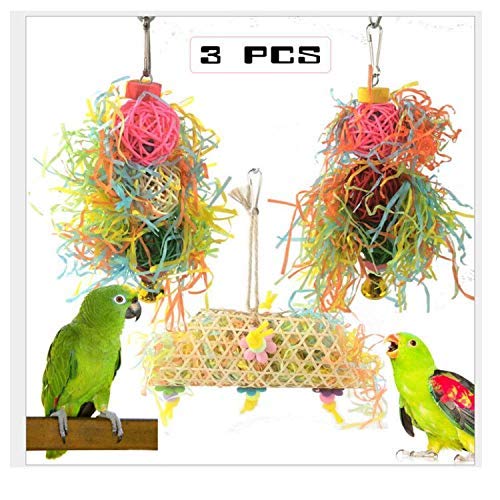 Petmolico Birds Chewing Toys, 3 Pack Parrot Foraging Shredder Toy Hanging Shredding Toys for Cockatiel Conure Budgie Lovebird Parakeets African Grey Parrot - PawsPlanet Australia