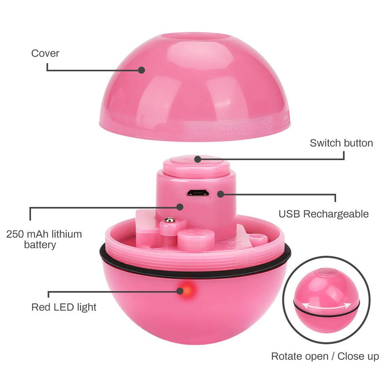 E-More Cat Toys Ball, Cat Interactive Toy Automatic Self Rotating Rolling LED Light USB Rechargeable Cat Chaser Ball Entertainment Pet Exercise Toy Ball for Kitten Puppy, Pink - PawsPlanet Australia