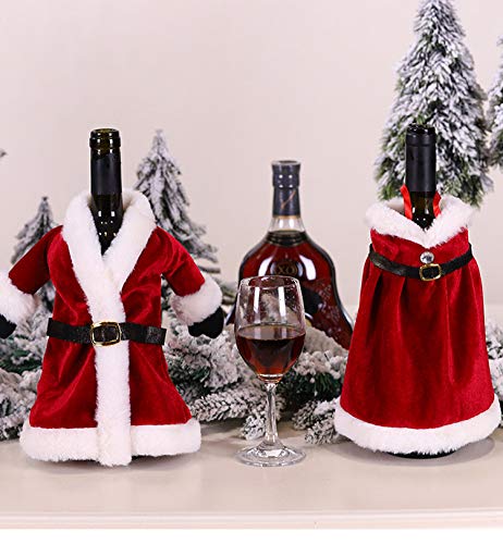 ROLRIOX 2PCS Christmas Wine Bottle Covers Decoration Santa Claus and Mrs Claus Couple Wine Bottle Velvet Decor for Xmas Holiday Party Decor Housewarming Graduation Gifts (2PCS Wine Bottle Covers) 2PCS Wine Bottle Covers - PawsPlanet Australia