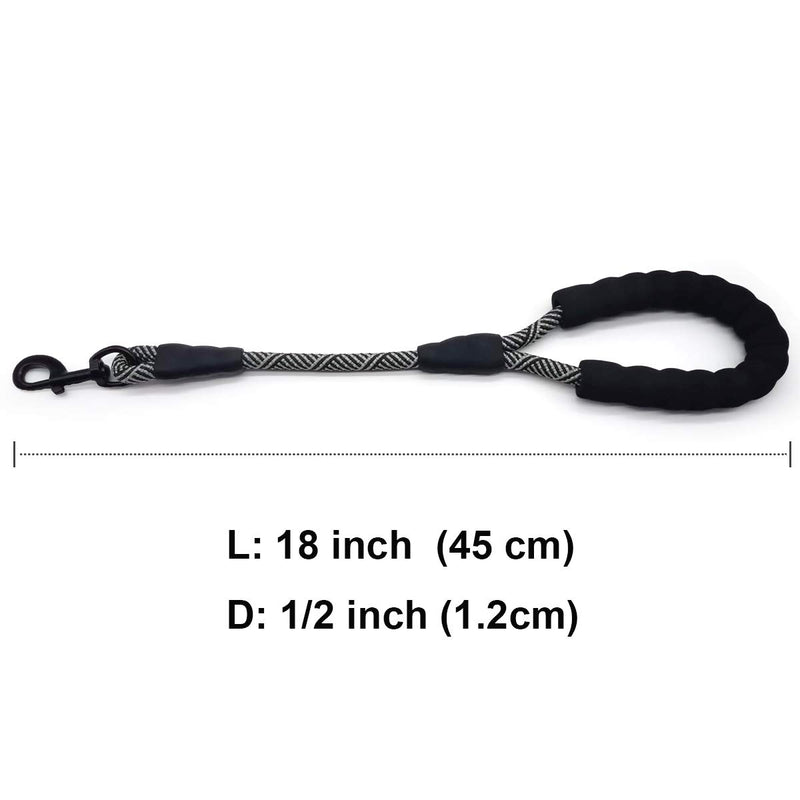 [Australia] - Mycicy Short Dog Leash- 18 Inch Rope Traffic Leash with Padded Handle- 1/2” Strong Nylon Tab Leash for Medium Large Dogs Training Walking 1/2"(D) x 18"(L) Black 