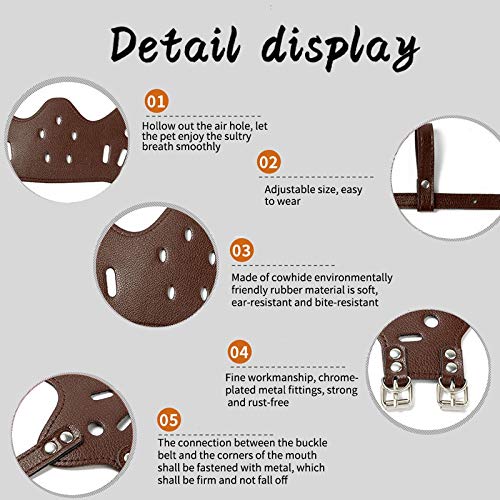 Dog Leather Mouth Cover Leather Anti-bite and Anti-Eating Pet Dog Mouth Cover for Large, Medium and Small Dogs Barking Control Brown (M) M - PawsPlanet Australia