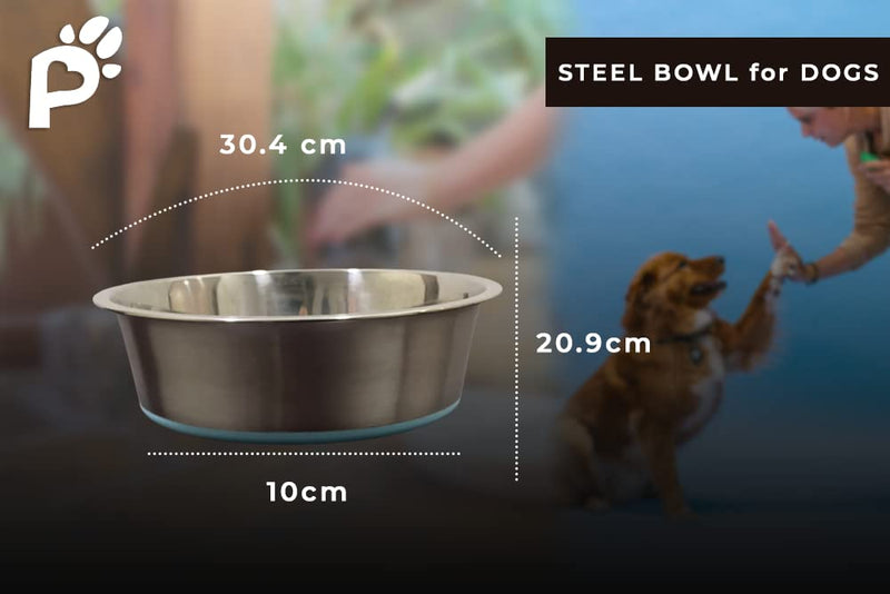 Pawareness Stainless Steel Large Dog Bowls with 6 cups of Food Capacity, Stainless steel dog bowls with non-slip silicon sole 15 oz Pack of 2 Large Dog Water Food Feeder (DSB-03) - PawsPlanet Australia