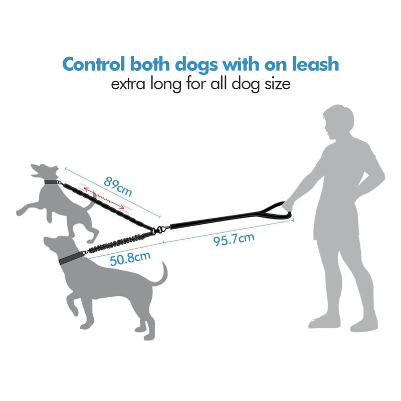 Edipets, double leash for two dogs, extendable, reflective, anti-strap, 360°, tangle-free, for dog training - PawsPlanet Australia