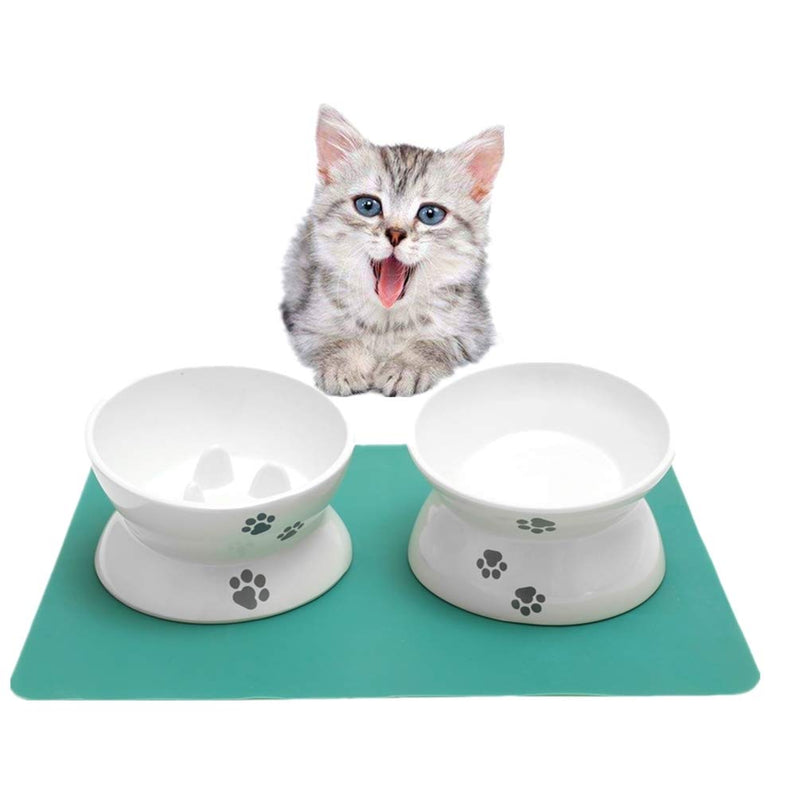 RoyalCare Raised Cat Food Bowl 2 PCS,Slow Feeder,Melamine Stress Free Pet Feeder and Waterer,Backflow Prevention, Gift for Cat - PawsPlanet Australia