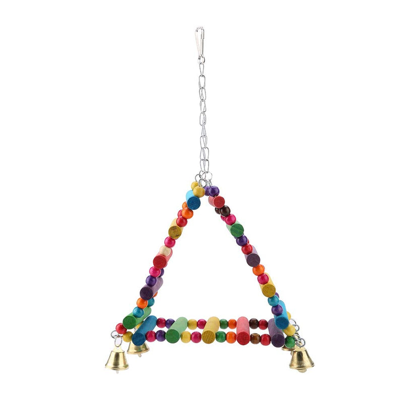 [Australia] - Wood Parrot Swing Ladder Colorful Triangle Bird Hammock Bird Chew Bite Toys Bird Cage Climbing Hanging Toys Wooden Stand Perches with 4 Bells 